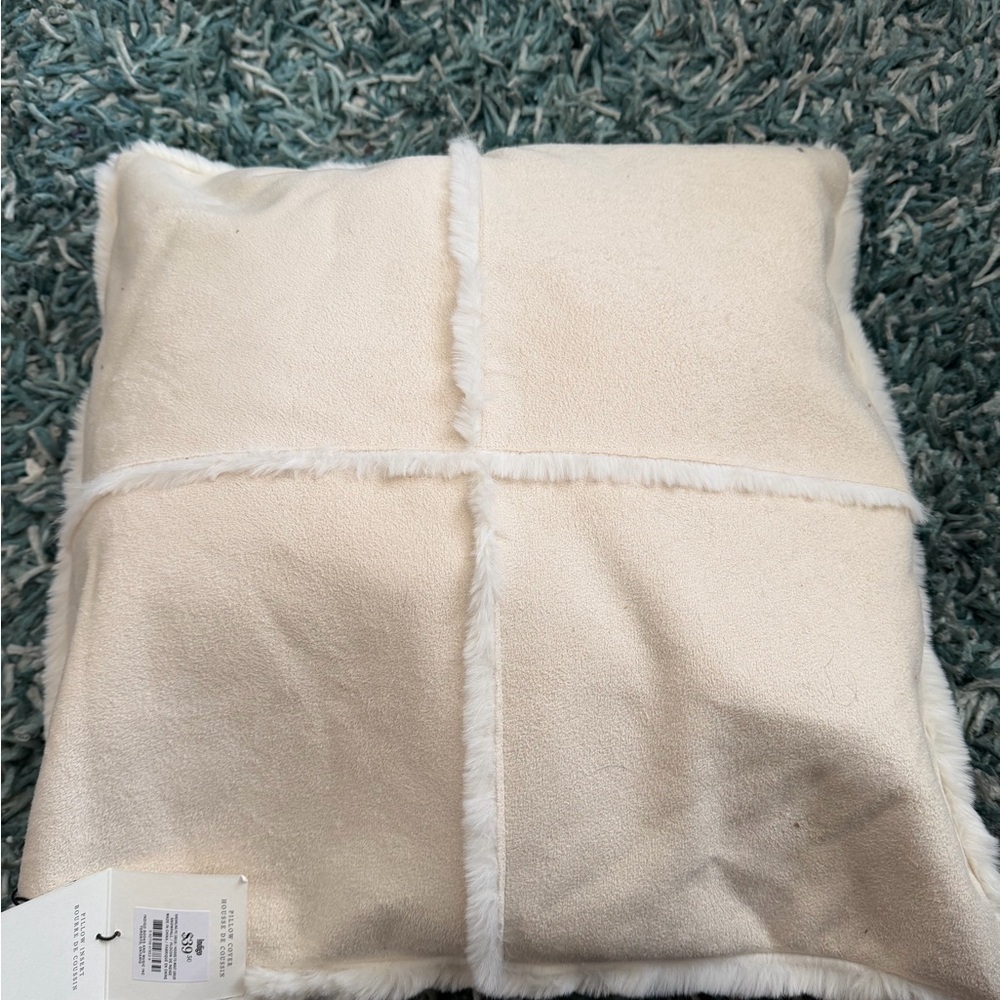 NWT Indigo Snowfall Shearling Faux Fur Pillow Cover Ivory 18x18